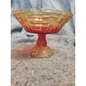 Vintage Red And Yellow Amberina Carnival Glass Jeanette “Louisa” Pedistal Fruit